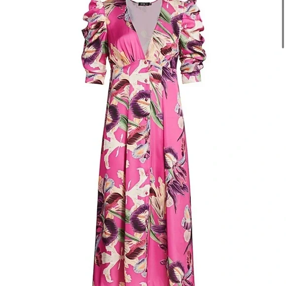 PatBO Grace Floral Puff Sleeve Midi Dress